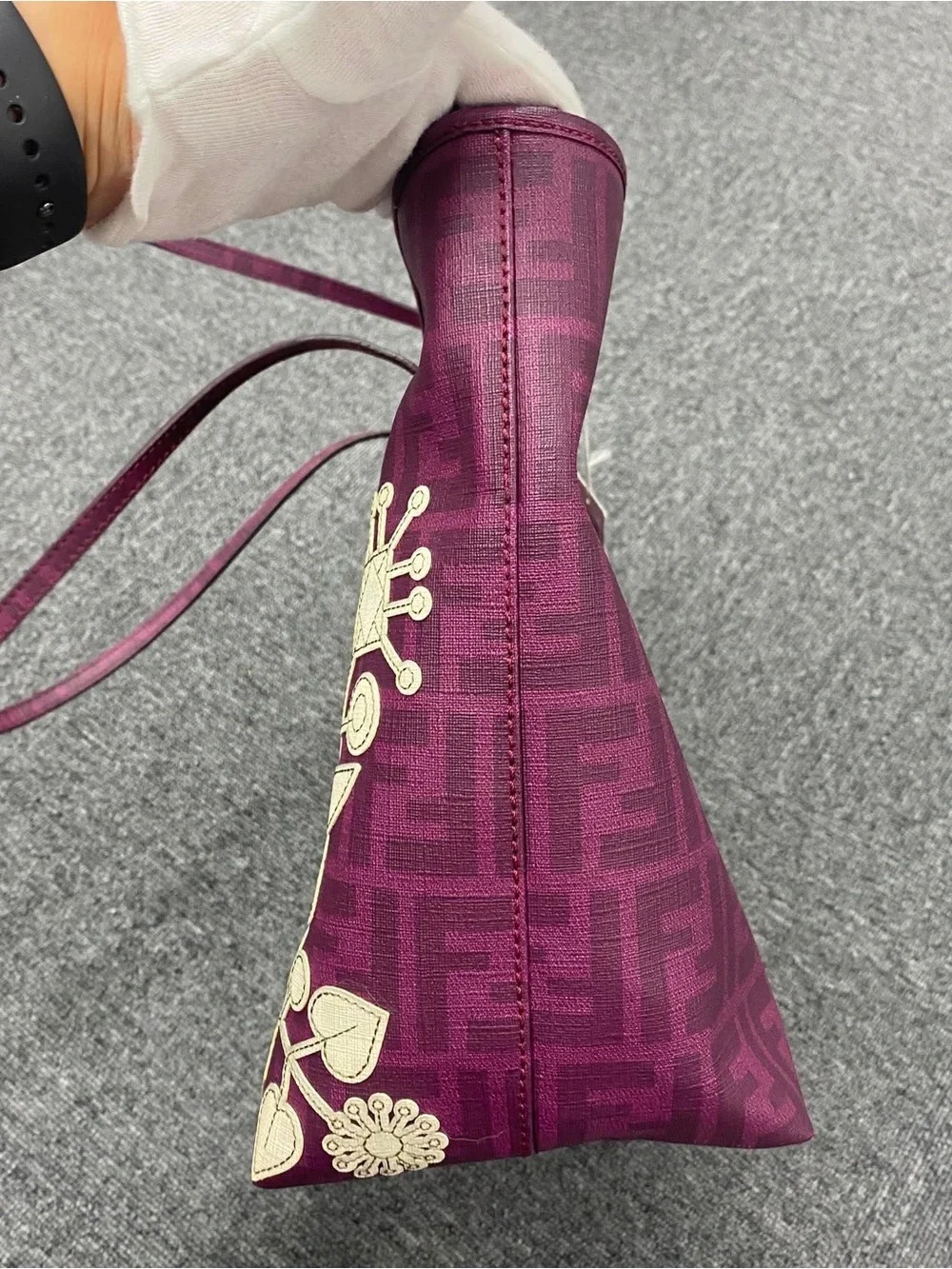Fendi Plum Tote with Cream Floral Appliqué